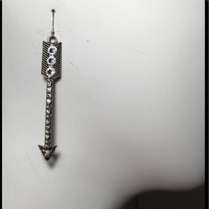 SILVER ARROWS BIG LONG CLEAR RHINESTONES EARRINGS